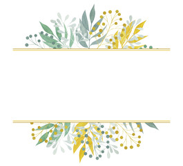 Floral frames with leaves and branches, watercolor painting. For design textile, cards and banners.