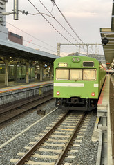 Fototapeta premium Japanese Suburban Railway. A train awaiting passengers at the Nara￼ station