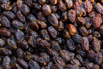 Background of dried dates close-up on a market in Istanbul.