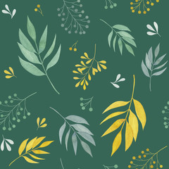 Obraz premium Floral seamless pattern with leaves and branches, watercolor painting. For design textile, cards and banners.