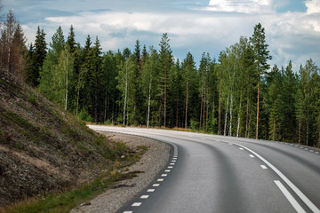road in the forestroad, kårböle, sweden, härjedalen, norrland