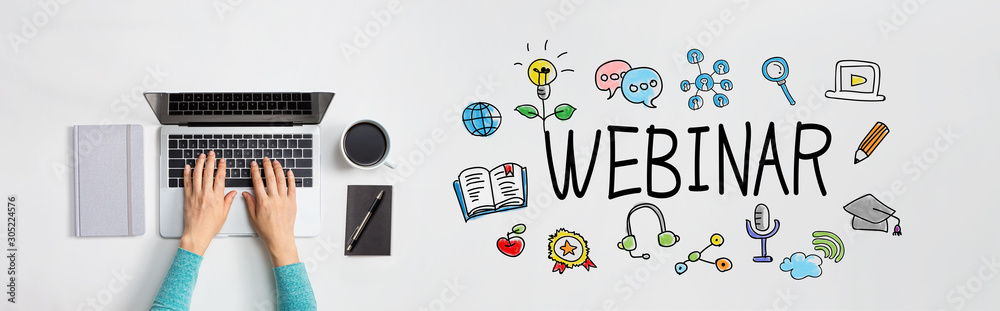 Poster webinar with person using a laptop computer