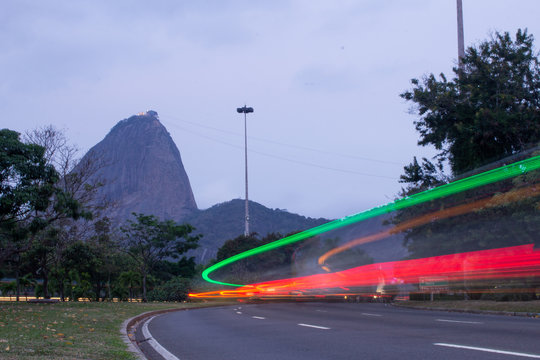 Traces of light at the twilight just in front of the sugar loaf in Rio de Janeiro, Brazil
