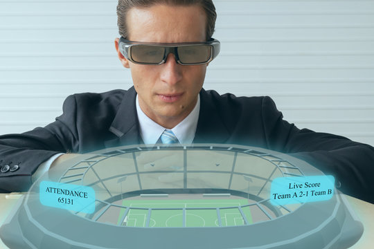 reality to show the live football, soccer ball that broadcast in the real time to enjoy with sport by using 5g technology to make fun, relax enjoy to fell like real