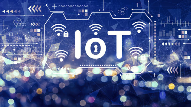 IoT theme with blurred city lights at night