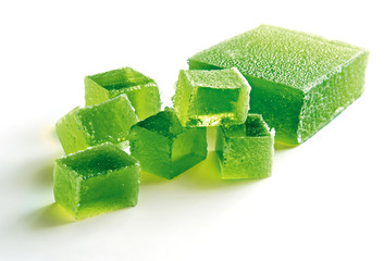 green marmalade cubes and a large piece