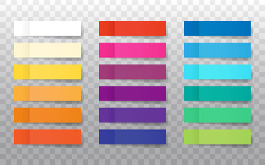 Post note stickers mock up isolated on transparent background. Set of realistic color paper bookmarks. Paper adhesive tape with shadow.