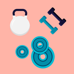 Vector kettlebells and dumbbells icon isolated. Fitness and sport training equipment. Diet and healthy lifestyle concept.