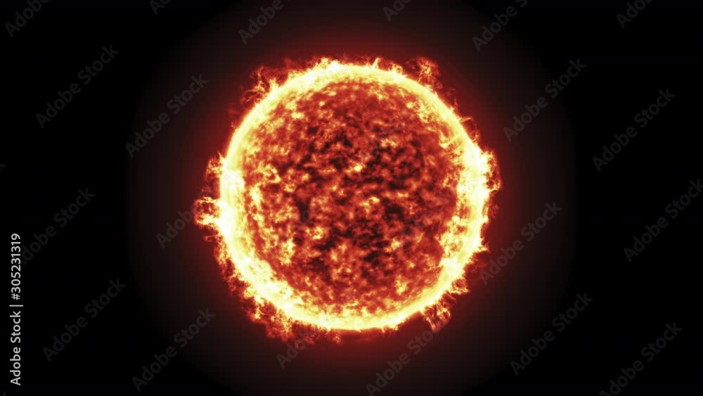 Wall mural the sun burning brightly on a black background. seamlessly loopable computer generated animation.