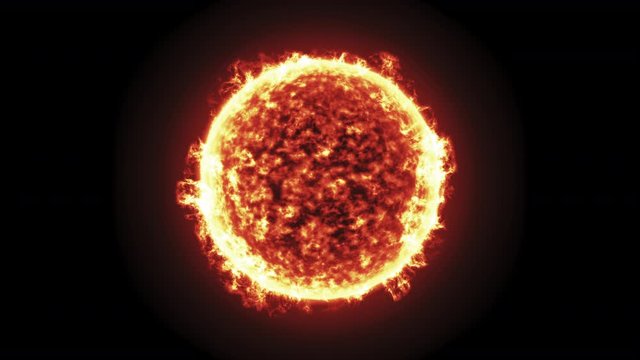 The Sun burning brightly on a black background. Seamlessly loopable computer generated animation.