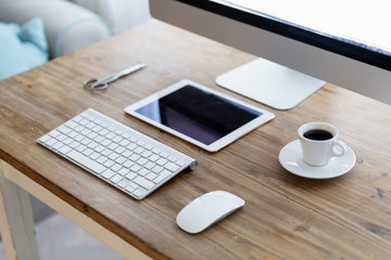 Fototapeta premium Picture of modern office desk with devices