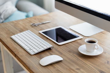 Picture of modern office desk with devices