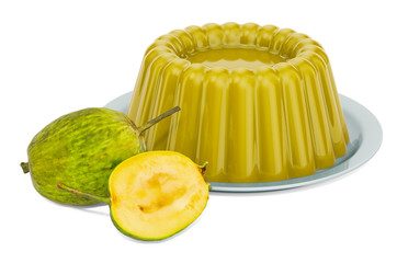 Feijoa Jelly on a plate with feijoas, 3D rendering