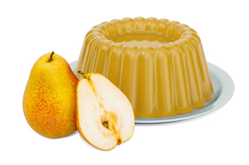 Pear Jelly on a plate with pears, 3D rendering