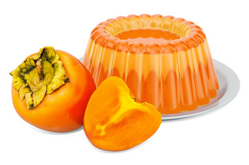 Persimmon Jelly on a plate with persimmons, 3D rendering