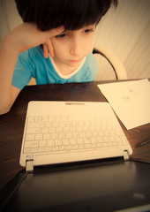 distance learning, a boy with computer