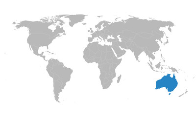 Fototapeta na wymiar Australia map highlighted blue on world map vector