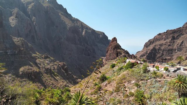 View on Masca mountain village and gorge on Tenerife island, Canary islands, Spain. Ancient Guanche settlement, before Spanish conquest in 1496