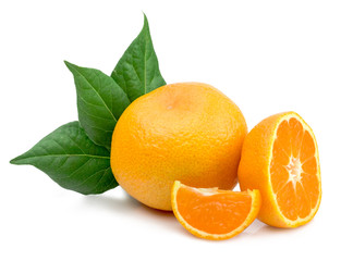 Tangerine and slices isolated on a white background.