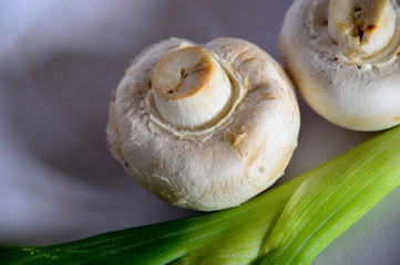 Spring onion and two mushrooms