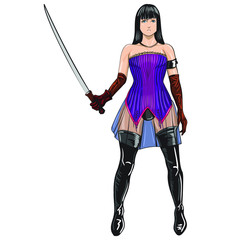 Comics vector girl with sword in japanese style