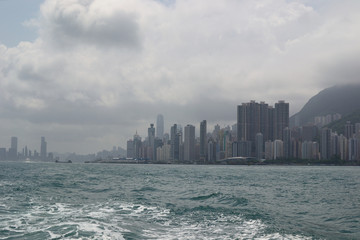 Hong Kong skyscrapers city view from the sea