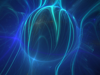 Abstract Spherical Shape 3D Illustration - Colorful gradients of light warped into the shape of a sphere. Brilliant glowing lights, cold blue gradients.