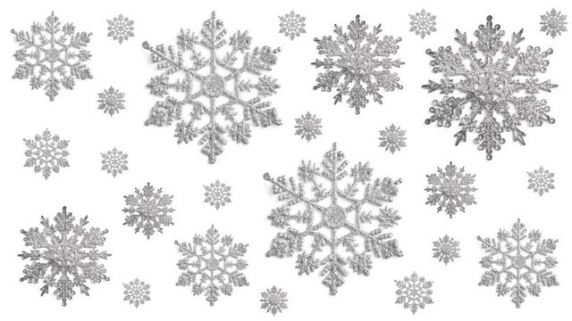 flashing silver snowflakes on white background. Christmas concept, gif animation