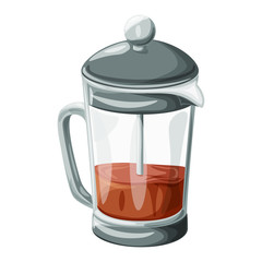French press coffee brewer cartoon realistic vector illustration, isolated colorful icon.