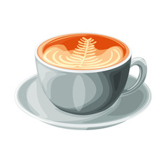 Cappuccino coffee mug cartoon realistic vector illustration, isolated colorful icon.