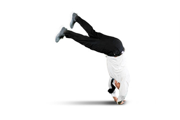 Businessman falling over over white background