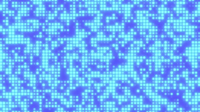 Looped abstract screensaver. Blue round lights dim and light up randomly. Festive background for disco, new year, Christmas., party. 4K.