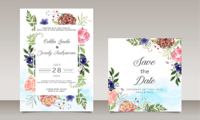 retro wedding invitation cards with beautiful floral
