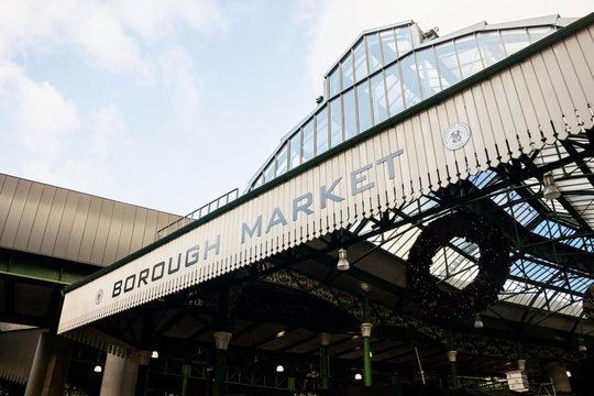 London, UK - November 05, 2019: Exterior entrance at borough Market in London