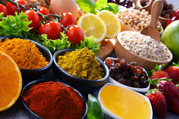 Assorted organic food products on the table