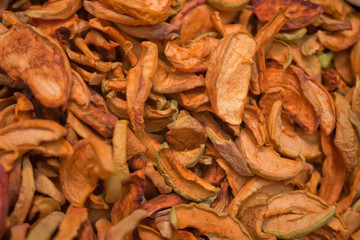 pieces of dry apples background texture. Harvest autumn consept.