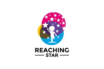 Reaching Star fun logo, Online Learning logo designs vector, Kids Dream logo, Reach Dreams logo