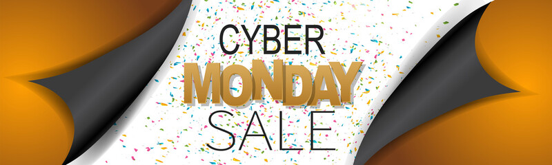 Cyber Monday Sale card background. Big discount of the year design concept with shiny balloons. Vector illustration.