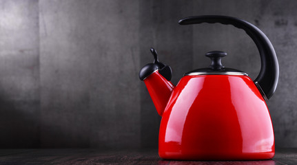 Traditional stainless steel stovetop kettle with whistle