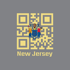 QR code set the color of New Jersey flag. The states of America, text: New Jersey.