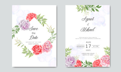 retro wedding invitation cards with beautiful floral