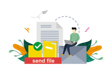 File or document transfer, copy files, backup, file sharing concept vector flat illustration template, suitable for background, landing page, advertising illustration