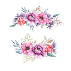 Watercolor Flowers Bouquets and Composition