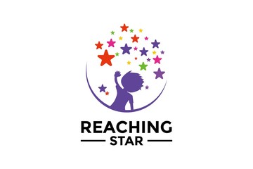 Reaching Star fun logo, Online Learning logo designs vector, Kids Dream logo, Reach Dreams logo