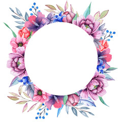 Watercolor Hand Drawn Floral Frames