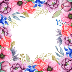 Watercolor Hand Drawn Floral Frames