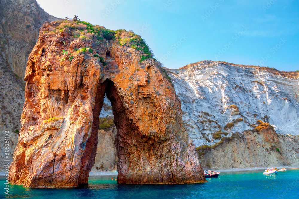 Wall mural Natural Arch (Arco Naturale) is about 30 meters high from the sea level, Ponza, Lazio, Italy. Famous places of Ponza and Italy. Coastline of Ponza, Italy