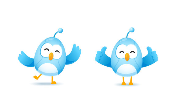 Set of cute bird robot character in happy and show thumb up pose
