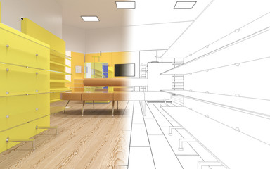 shopping mall, interior visualization, 3D illustration