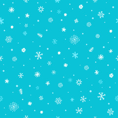 Fototapeta na wymiar Seamless pattern of different winter snowflakes